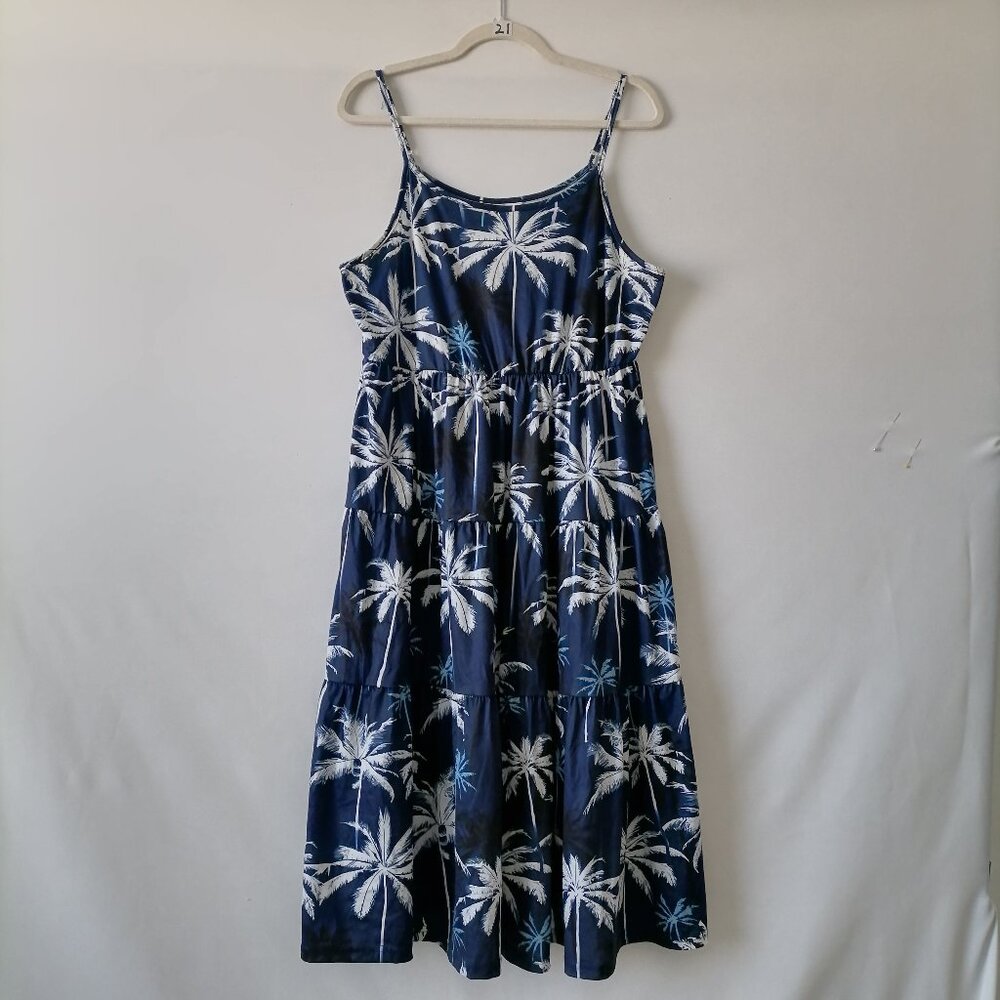 Pat Pat Womens Navy Blue Palm Tree Print Sleeveless Tiered Maxi Dress Size XL - Picture 2 of 8